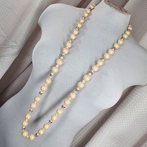 Charter Club Nude Peach Faux Pearl & Rhinestone 42" Rope Length Statemen…